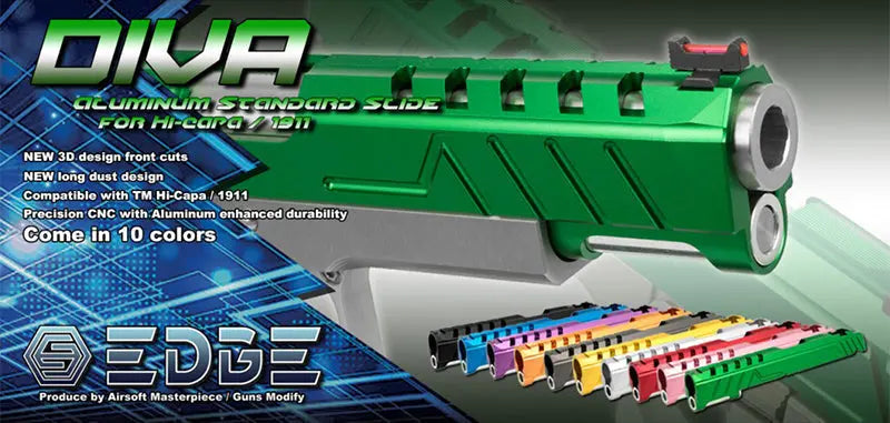 EDGE Custom "DIVA" Aluminum Standard Slide for Hi-CAPA/1911 5.1 (Green) EDGE - Airsoft 