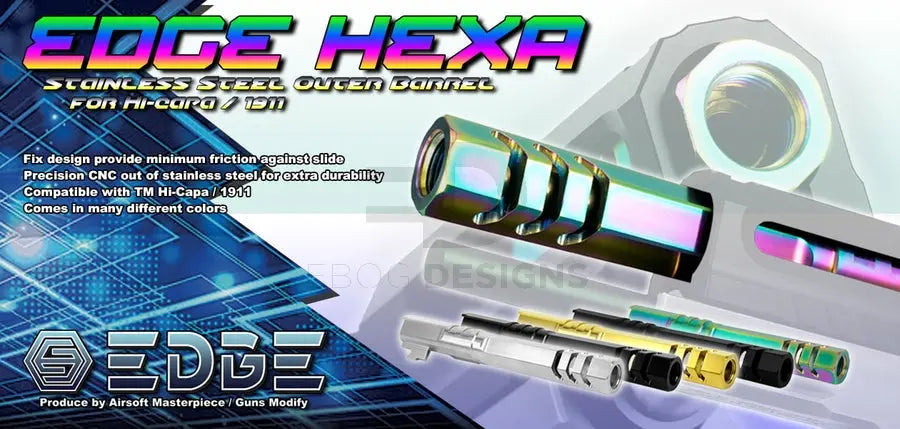 EDGE Custom “HEXA” Stainless Steel Outer Barrel for Hi-CAPA 5.1 (Rainbow) EDGE - Airsoft 