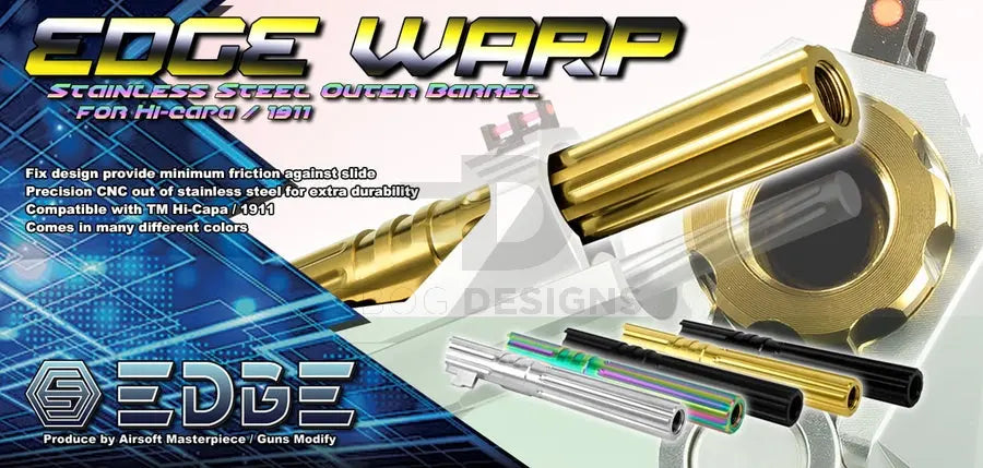 EDGE “WARP” Stainless Steel Outer Barrel for Hi-CAPA 5.1 (Matt Black) EDGE - Airsoft 