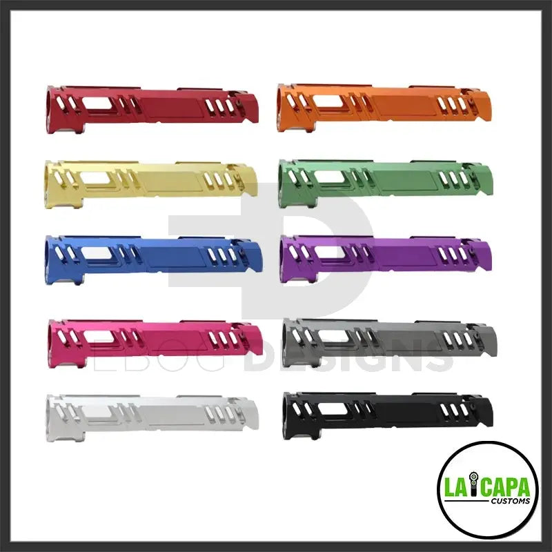 LA Capa Customs 4.3 “Conqueror” Aluminum Slide - Gold Ebog Designs - Airsoft 